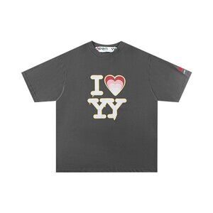 Openyy Heart Letter Print Loose Short Sleeve Dark Gray